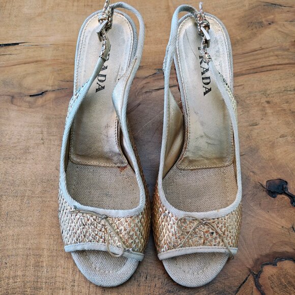 PRADA Woven Wedge Sandals - Picture 8 of 10